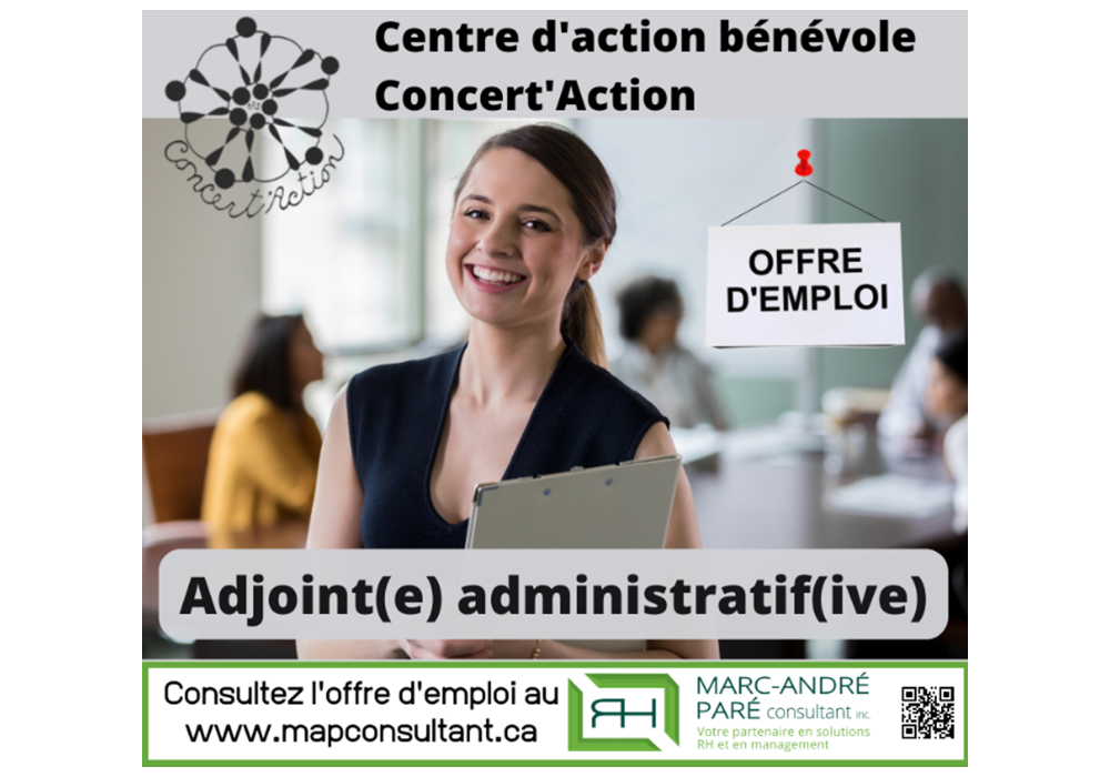 Offre d’emploi au Centre d’action bénévole : Adjoint(e) administratif(ive)